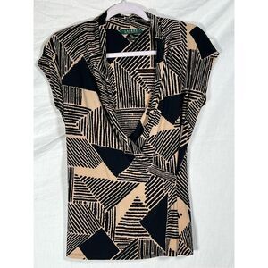 Lauren Ralph Lauren Women's Geometric Tan & Black Sleeveless Knit Tank T…